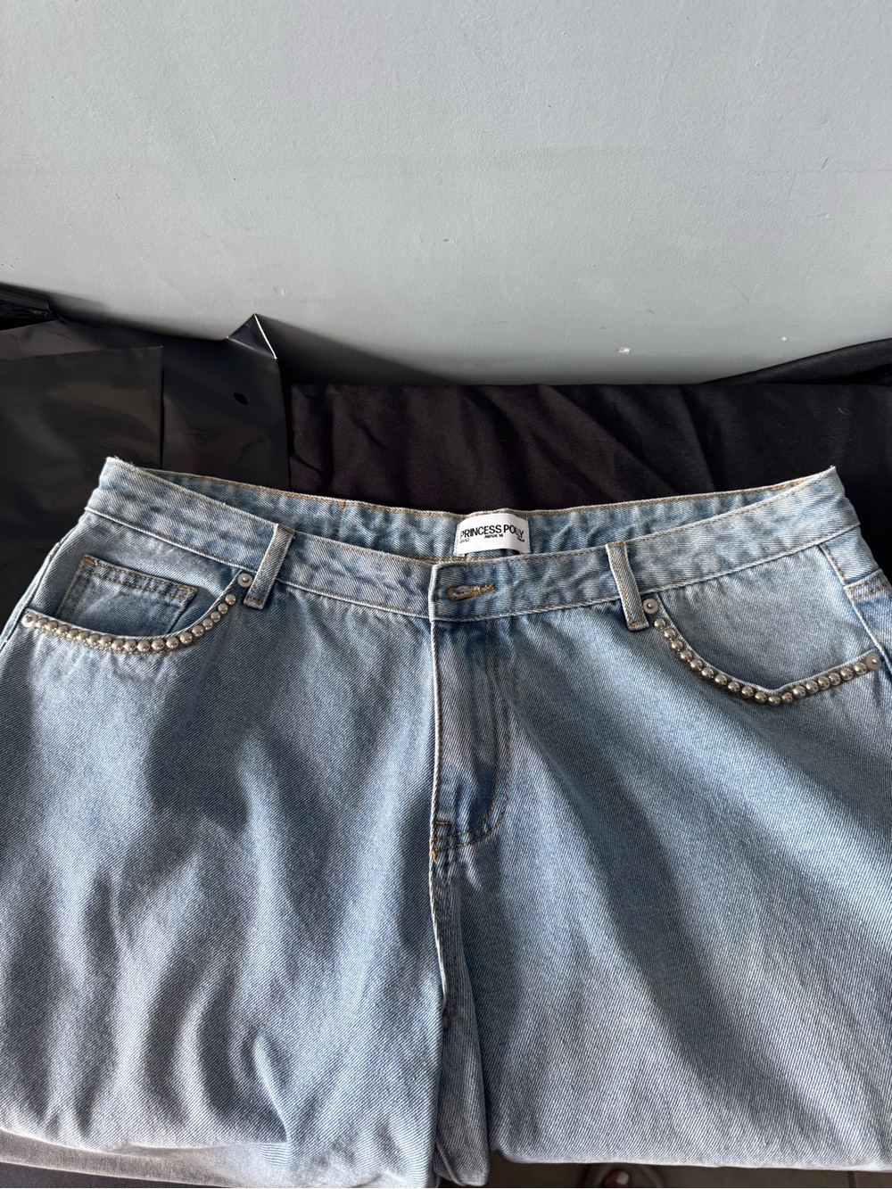 Princess Polly Light Blue Denim Shorts with Studded Pockets